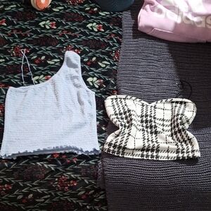 Light Blue One-Shoulder Cropped Tank Top